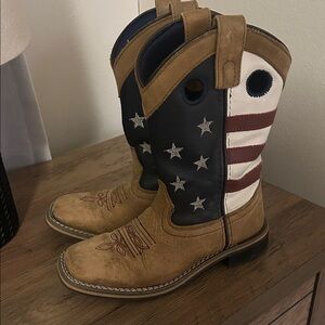 Kids Tan Western Boots with American Flag Accent